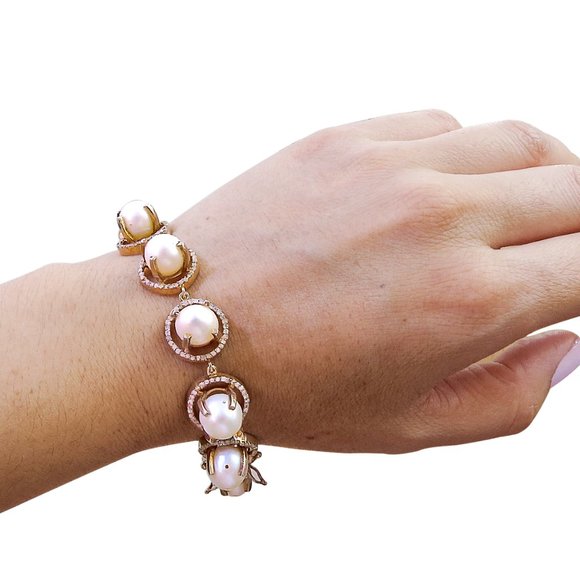 14k Gold Diamond & Pearl Bracelet - Picture 6 of 6